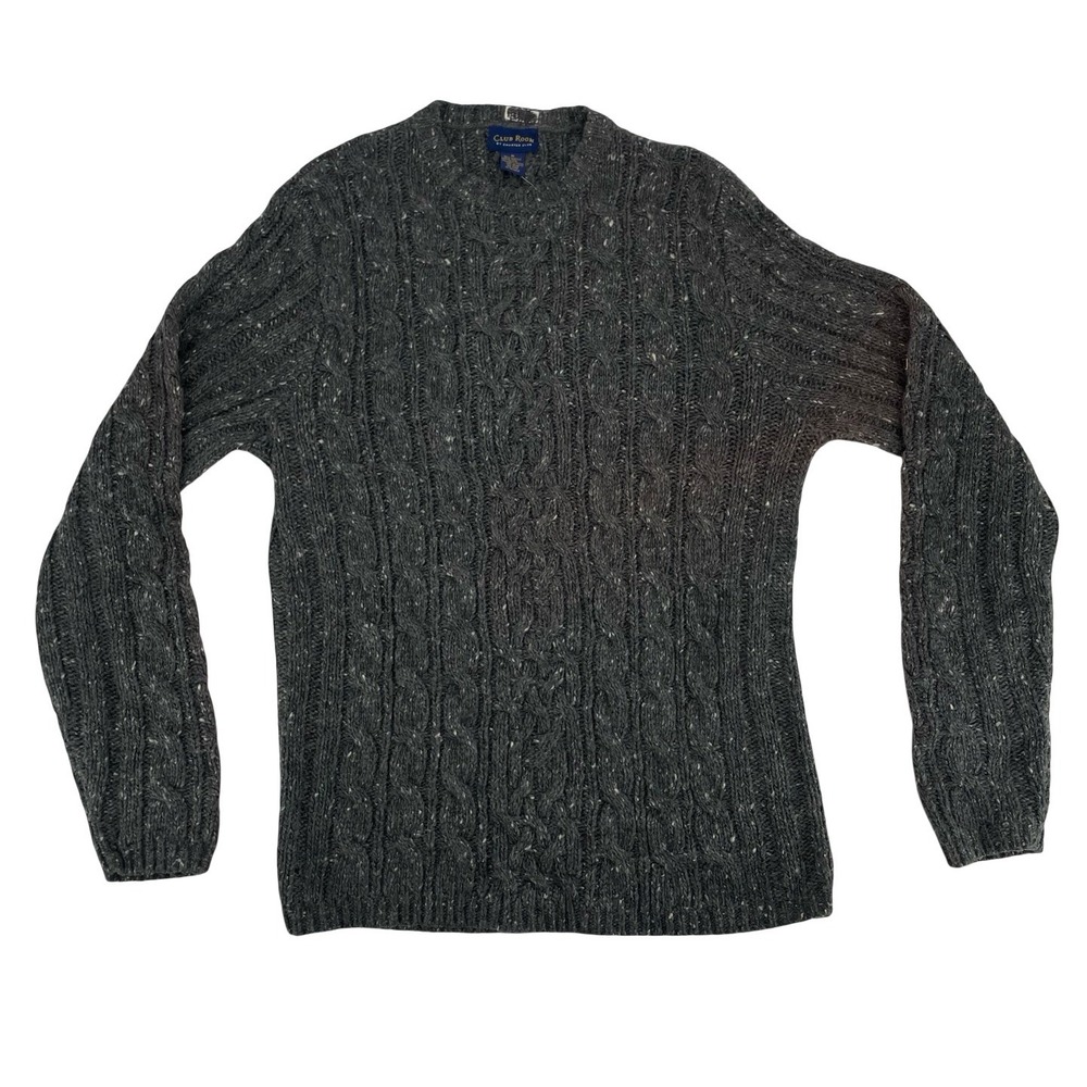 Club Room Men's Sweater Cable Knit Crewneck Grey Wool Blend Medium